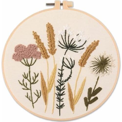 Easy Plant Flowers Embroidery Kit for Beginners, Line Embroidery Starter Kits, Embroidery Set, Craft Kit, English Manual (A)