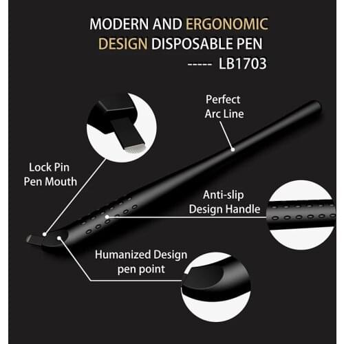 5pcs Dissposable Microblading Pen Permanent Makeup Black Hand Embroidery Tattoo Eyebrow Tool With 18U/14pin Sterilized 3D Pin