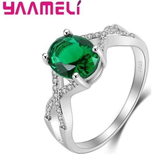 Silver Rings For Women 925 Green Oval Austrian Crystal Wedding Party Cubic Zirconia Finger Ring Jewelry Ladies