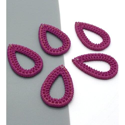 4pcs Purple Plastic Rattan Hollow Drop Earring Charms Vintage Fake Raffia Earrings Pendant Accessory Elegant DIY Jewelry Make