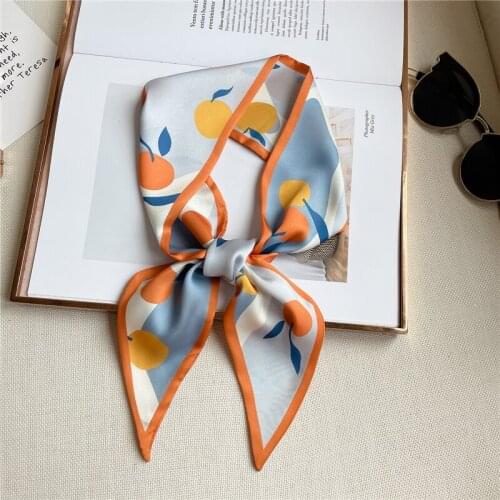 Fruit Print Ribbon Silk Scarf Satin Hair Band Women Skinny Neck Tie Fashion Hand Bag Wirst Towel Headscarf Girl Foulard 2021