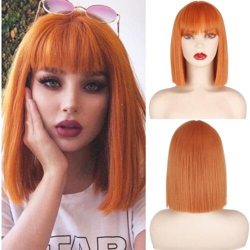 AZQUEEN Straight Short Bob Wig with Bangs Synthetic Hair Wigs with Bangs for Women & Girl Full Machine Lolita Wigs