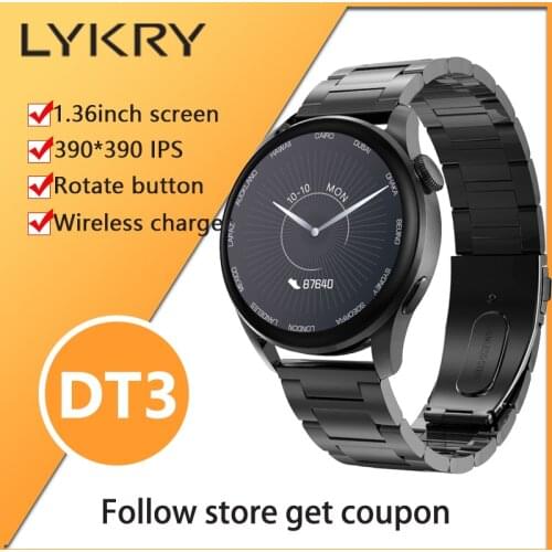 LYKRY DT3 Smart Watch 1.36 inch Screen Bluetooth-compatible Call Smartwatch IP68 Waterproof Heart Rate Women Men Watch Watches