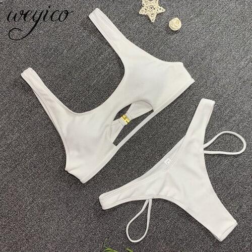 Sexy Bikini 2021 Hollow Out Swimsuit Women High Cut Solid Bathing Suit Female Bandage Beachwear Brazilian Biquini Swimwear