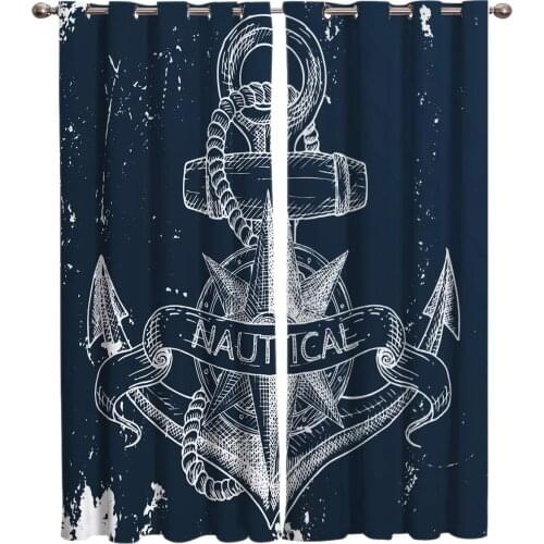 Vintage Ocean Anchor Rudder Window Curtains Bedroom Kitchen Curtain Panel Christmas Home Decor Curtains for Living Luxury