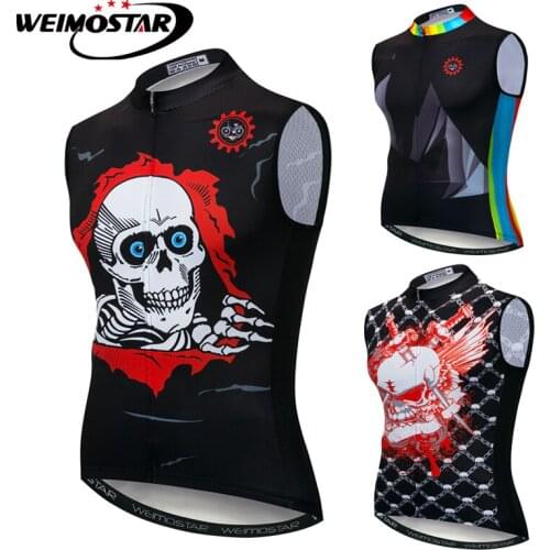 Weimostar Summer MTB Cycling Jersey Sleeveless Breathable Reflective Clothing Bike Bicycle Jacket Men Women Black Skull