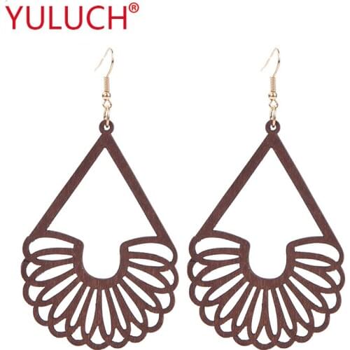 YULUCH African woman pop earrings wooden new design hollow drop pendant earrings fashion jewelry party gifts