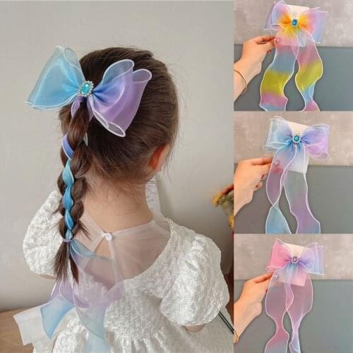 1PC Fashion Sweet Print Big Barrette Bow Hairpins for Girls Popular Hair Clip Sweet Two-layer Chiffon Hairgrip Hair Accessories