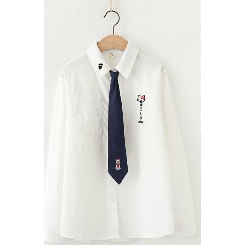 Womens 100% cotton blouse with embroidery, white shirts, cute spring school uniforms, tops in a conservative style for girls