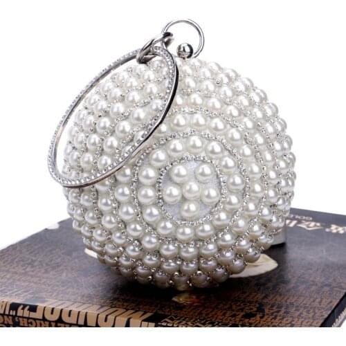 Womens Evening Bag Round Ball Wedding Handbag Artificial Pearl Purse Party Bridal Clutch