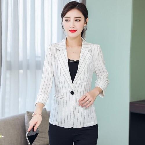2019 New Striped Women and Jackets Female Slim Coat Spring Summer Black White feminino Work Wear Suit Femme Plus Size
