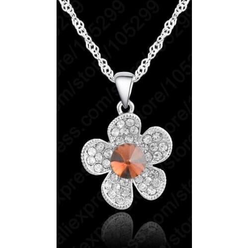Elegant Flower Design 925 Sterling Silver Shiny Mixed Color Zircon Crystal Pendant Necklace Fashion Jewelry For Women