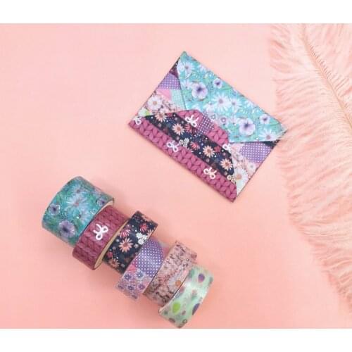 6pcs/set Silver Foil Washi Tape Daisy Raindrop Bowknot Masking Tape Adhesive Sticker Stationery Deco Tapes