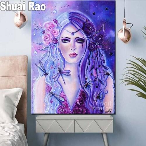 Diamond Painting Witch Girl ,rhinestone Crystal diamond art paintings,Full square Round Drill Mosaic,5D fantasy Woman Pattern