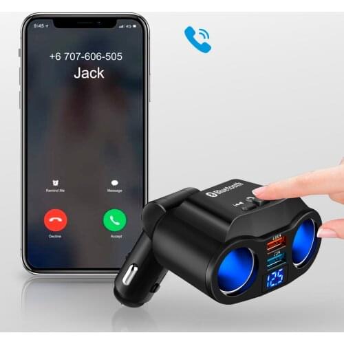 Car Kit MP3 Player FM Transmitter Cigarette Lighter Adapter 4.8A Dual USB + 2 Sockets Car Charger with Voltage Display