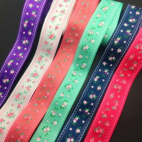 Wholesale 5 Yards 1Inch 25mm Wide Flowers Printed Grosgrain Ribbon Hair Bow/Christmas/wedding DIY Sewing Craft