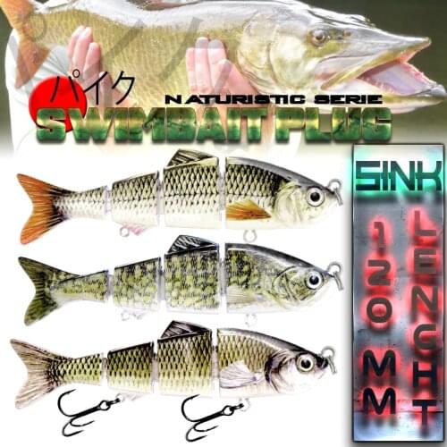 BassLegend - 1x Fishing Plastic Artificial Lure Sinking Swim Bait Jointed Lure Bass Pike Trout crankbait 4 secgments 120mm/20g