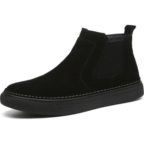 High grade men luxury fashion platform boots natural leather flats shoes warm fur winter snow boot black chelsea botas hombre