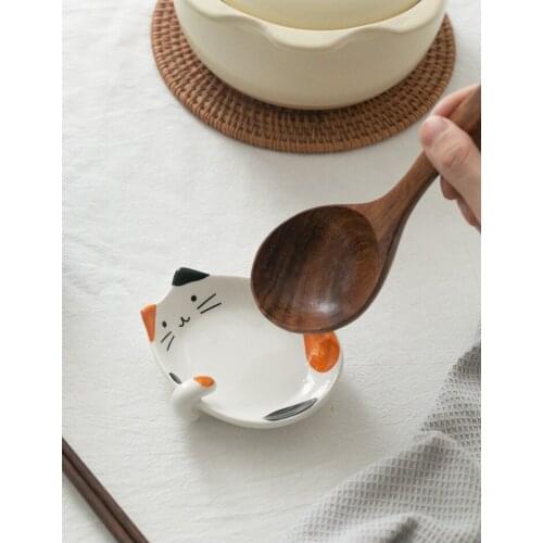 Japanese Kitten Spoon Holder Ceramic Cat Soup Spoon Holder Hot Pot Slotted Spoon Tray Japanese Spoon sStorage Cute