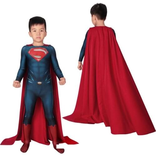 Kids Superhero Man of Steel Clark Kent Jumpsuit Cosplay Costume For Children Halloween Masquerade Party Bodysuit