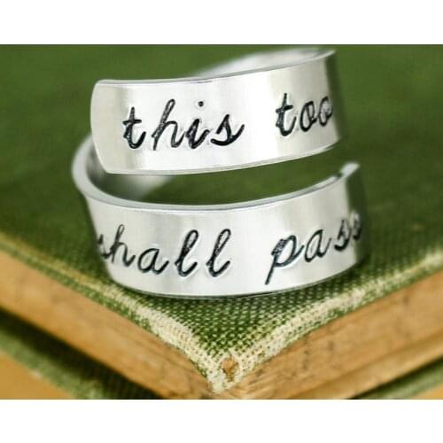 This Too Shall Pass Wrap Ring Twist Ring for Women Affirmation Adjustable Aluminum Ring YLQ7109