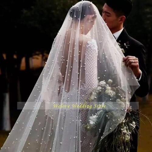 New Tulle One-layer Bridal Veil with Pearls 150cm Wedding Veils Of Bride 2021 Fashion Wedding Accessories
