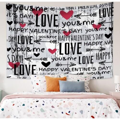 Valentines Day LOVE Newspaper Tapestry Vintage Exotic Summer Plant Nature Frame for Bedroom Photography Wall Decor