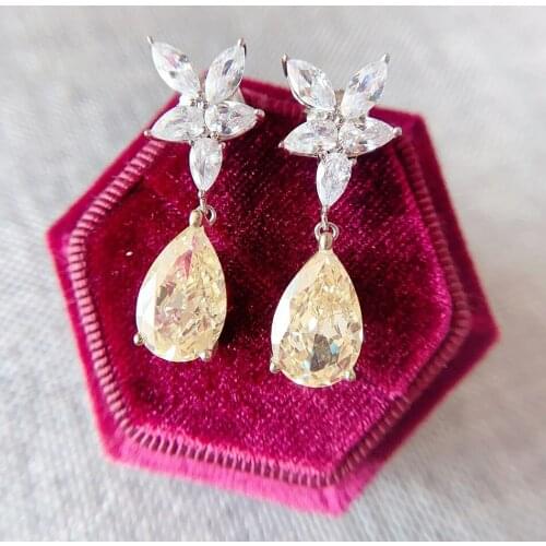 GZXSJG Solid 925 Sterling Silver Created Moissanite Citrine Yellow CZ Gemstone Wedding Engagement Earrings Jewelry Wholesale