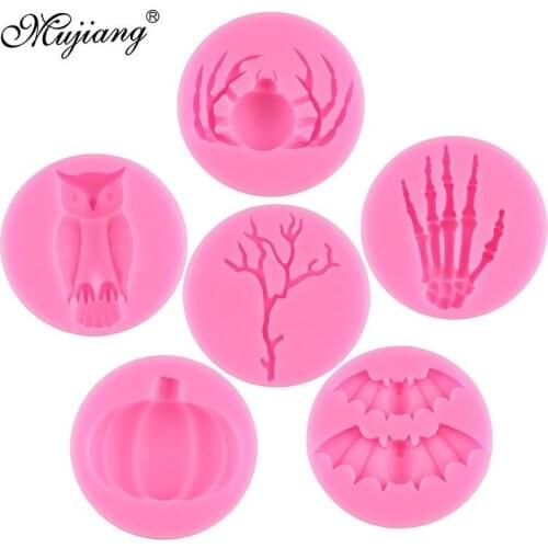 Halloween Pumpkin Silicone Mold Skeleton Spider Owl Bat Candy Chocolate Molds Cookie Cupcake Topper Fondant Cake Decorating Tool