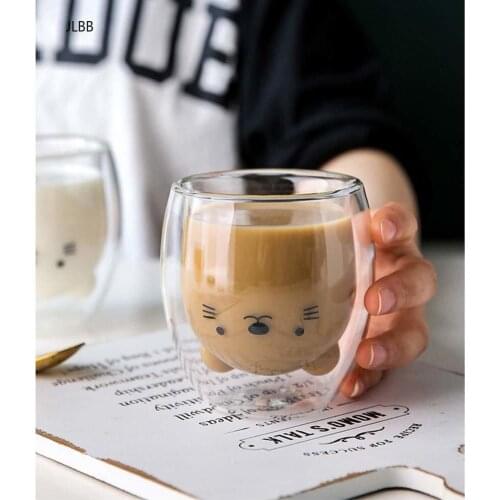 Creative Cute Bear Double-layer Coffee Mug Double Glass Cup Carton Animal Milk Glass Lady Cute Gift Christmas gift