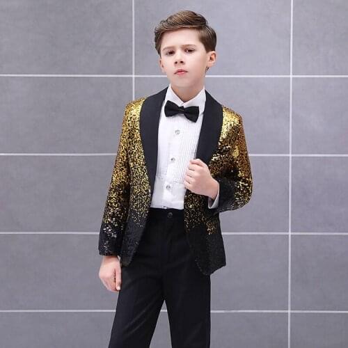 Hip Hop Costumes Children Gradient Gold Sequined Coat Boys Stage Wear Jacket Kids Jazz Modern Dance Clothing Show Outfit