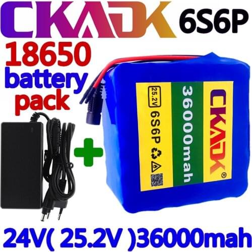 24v 36ah 6S6P lithium battery pack 25.2V 36000mAh li-ion battery for bicycle battery pack 350w e bike 250w motor + 2A charger