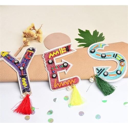 Maxsin 1 Pc High Quality New Fashion English Alphabet Stickers Hand-Beaded Rhinestone Sequins Patch DIY Applique Decorative