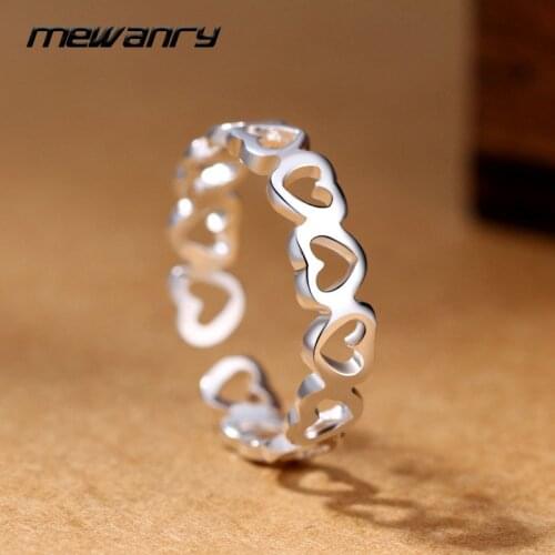 Mewanry 925 Sterling Silver Heart-Shaped Rings New Fashion Vintage Design Holiday Party Bride Jewelry Birthday Gift for Women