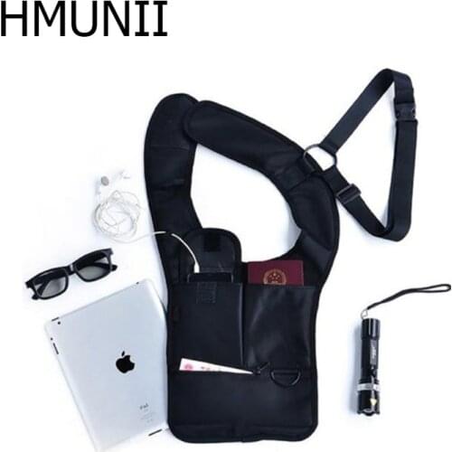 Multifunction Travel Anti Theft Hidden Underarm Shoulder Bag Black Nylon Pocket Mp3 Mobile Phone Storage Organizer