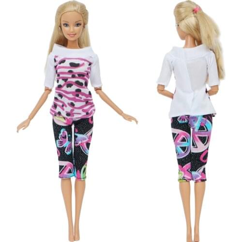 Fashion Outfit Casual Daily Autumn Wear Cute Pattern Blouse Trousers Party Clothes for Barbie Doll Accessories Kids Toys