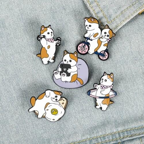 Ins Fashion Cute Animal Puppy Fitness Sports Brooch Creative Dog Hula Hoop Dumbbell Riding Bike Watching Drama Backpack Badge