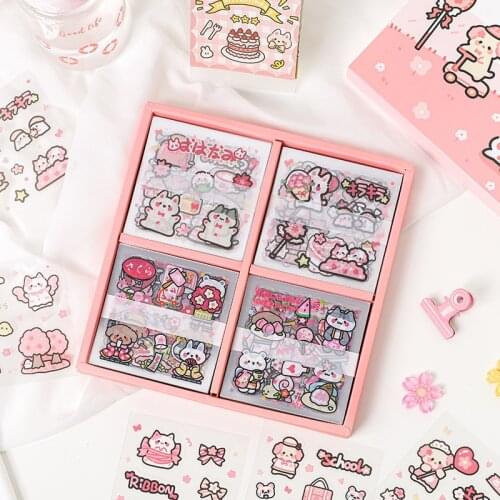 100 Sheets Set Cartoon Cute Transparent Paper Journal Stickers for Album Life Daily Planner Mobile Phones Water Bottles