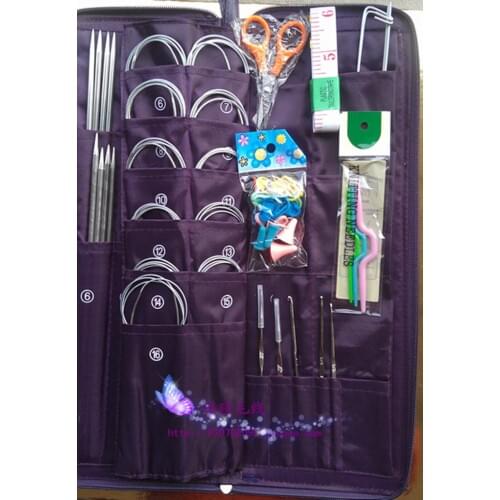 Sweater needle knitted toiletry kit knitting circular needle hook needle tools sets with 80cm circuler set/straight needle set