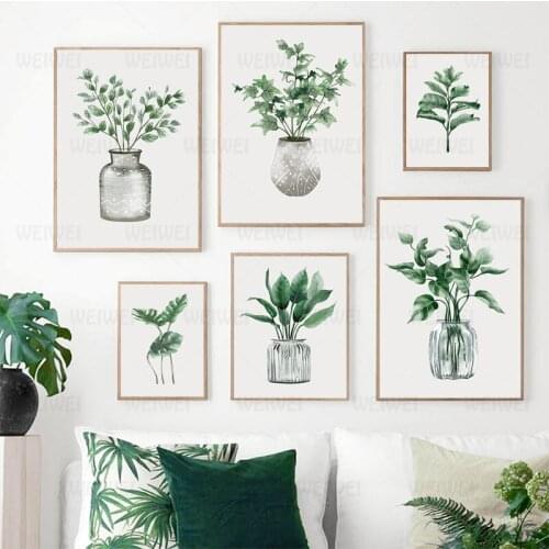 Simple Style Green Plant Wall Art Pictures Tropical Leave Decorative Canvas Painting and Posters for Living Room Decoration