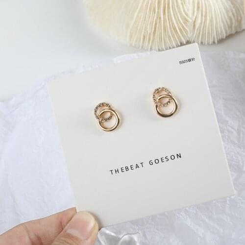Charm S925 Needle Fashion Earrings Temperament Wild Simple Small Double Circle Crystal Niche Female Earrings Wholesale