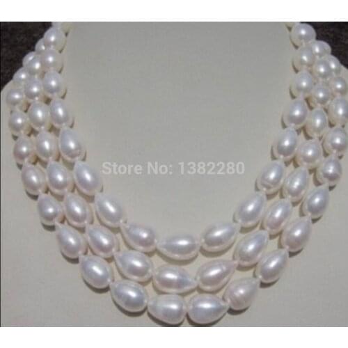 Rice shape 8-9mm White pearl necklace 50 inch ! women fashion jewelry making