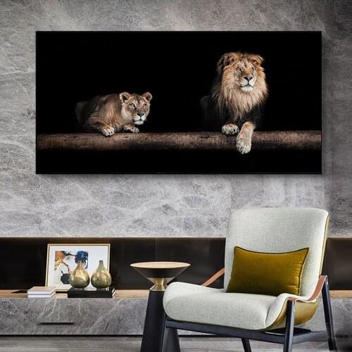 Modern Animals Posters and Prints Wall Art Canvas Painting Male Lion and Female lion Picture for Living Room Cuadros Home Decor