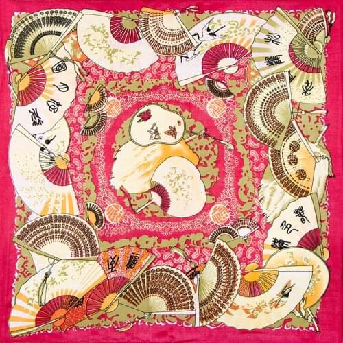 Natural Silk Scarf Women Bandana Female Hair Scarf for Women Silk Head Scarf Fashion Womens Square Silk Neck Scarf Chinese Fan