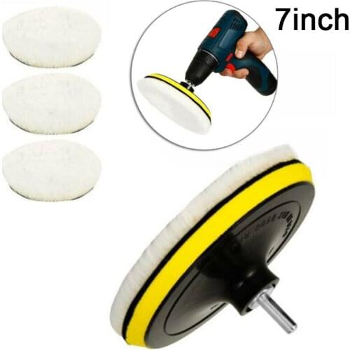 5pcs/Set 3/4/5/7in Buffing Polishing Pads For M10/14 Soft Wool Machine Waxing Polisher Car Polisher Drill Wool Wheel Mop Kit