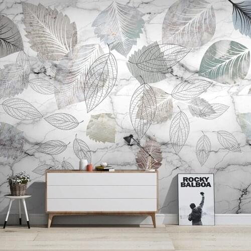 Custom 3D Photo Mural Modern Minimalist Plant Leaves White Marble Pattern Background Wall Painting Wallpaper Living Room Bedroom