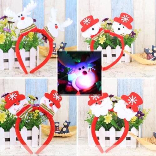 1PCS Lovely Two Reindeer Headband Led Flashing Christmas Headband Santa Claus Bear Head Buckle For Children Christmas Circles
