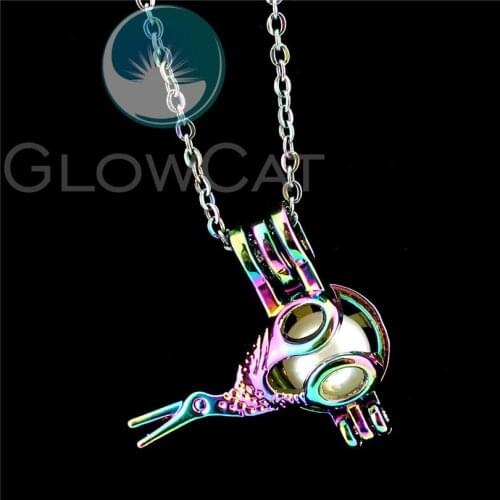 Rainbow Scissors Beads Cage Pendant Aroma Perfume Diffuser Stone Pearl Cage Locket Necklace R-C1034