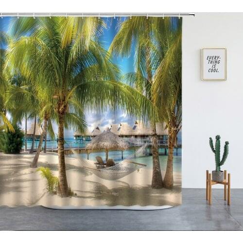Variety Of Various Sunny Beach Scenery Seaside 3D Printing Shower Curtain Polyester Waterproof Home Decoration Curtain With Hook