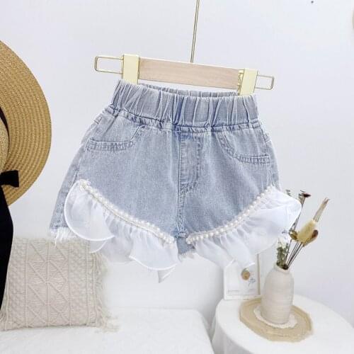 New Summer Kids Short Denim Shorts For Girls Fashion Girl Short Princess Jeans Children Pants Girls Lace Shorts Girls Clothing